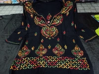 Stylish  Lucknowi  Chikankari  Handwork multithread Rayon Short Kurti For ladies  Women  - Wild Watermelon