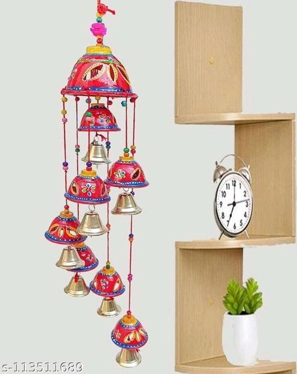 Handcrafted Rajasthani Wooden Wind Chimes With 7 Bells For Hanging Indoor and Outdoor Home Decor  - Cornflower Blue