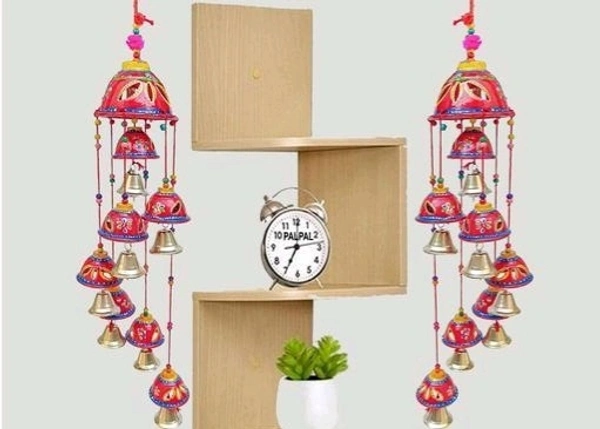 Handcrafted Rajasthani Wooden Wind Chimes With 7 Bells For Hanging Indoor and Outdoor Home Decor  - Cornflower Blue