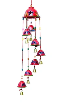 Handcrafted Rajasthani Wooden Wind Chimes With 7 Bells For Hanging Indoor and Outdoor Home Decor  - Cornflower Blue