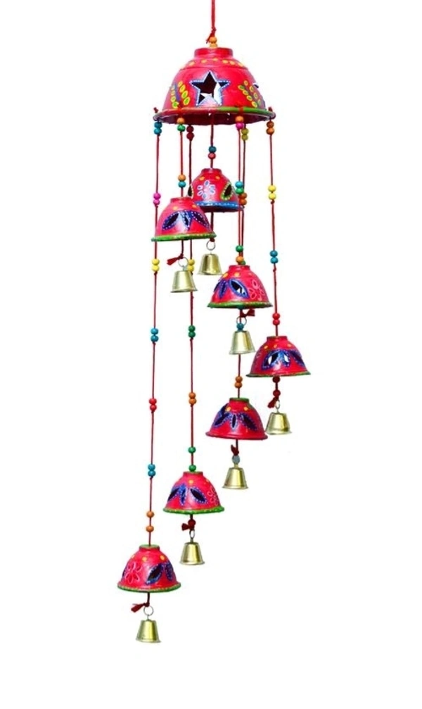 Handcrafted Rajasthani Wooden Wind Chimes With 7 Bells For Hanging Indoor and Outdoor Home Decor  - Cornflower Blue