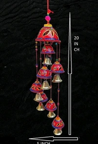 Handcrafted Rajasthani Wooden Wind Chimes With 7 Bells For Hanging Indoor and Outdoor Home Decor  - Cornflower Blue