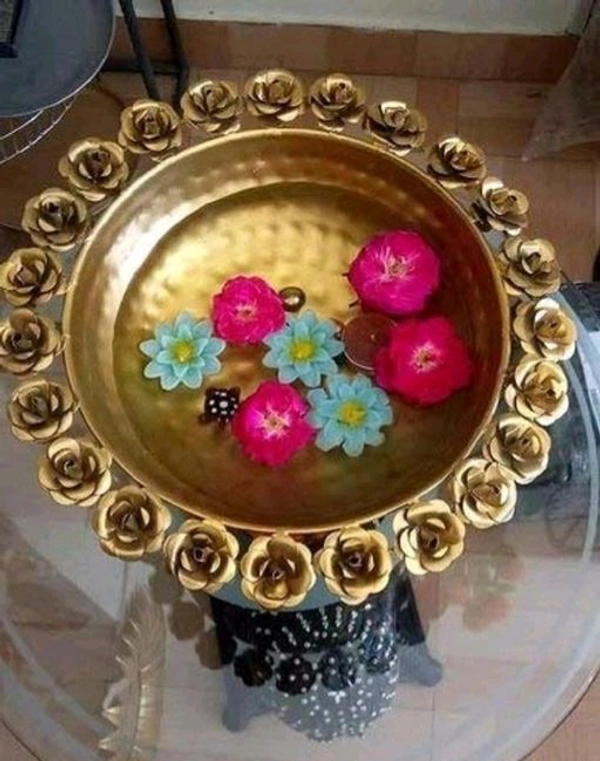 Round Flower Border Designer Decorative URLI For Flitting Flower - Golden, Metal, pack of 2, Round, Free Size