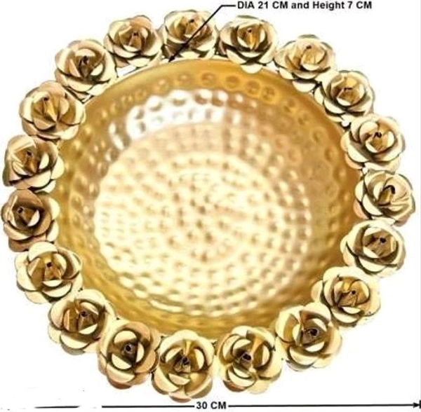 Round Flower Border Designer Decorative URLI For Flitting Flower - Golden, Metal, pack of 2, Round, Free Size