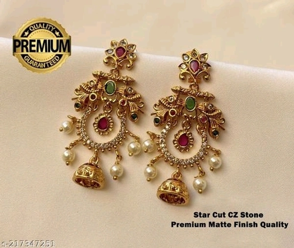 Premium Gold Plated Mat Finishing Brass Non Adjustable Earing And Studs Jhumka For Women