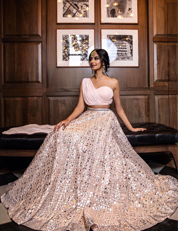 PartyWear Ready To Wear Sequins Embroidery  Bridal Look Lahenga  For Bridesmaid  In Indowestern Style Co-ord  With Heart Shape Fully Stitched Blouse For Stunning Evening  Cocktail  Party/Reception  and Sangeet Function. 