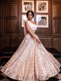 PartyWear Ready To Wear Sequins Embroidery  Bridal Look Lahenga  For Bridesmaid  In Indowestern Style Co-ord  With Heart Shape Fully Stitched Blouse For Stunning Evening  Cocktail  Party/Reception  and Sangeet Function. 