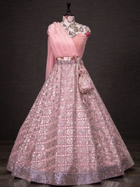 PartyWear Ready To Wear Sequins Embroidery  Bridal Look Lahenga  For Bridesmaid  In Indowestern Style Co-ord  With Heart Shape Fully Stitched Blouse For Stunning Evening  Cocktail  Party/Reception  and Sangeet Function. 
