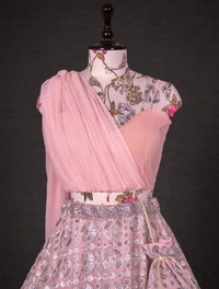 PartyWear Ready To Wear Sequins Embroidery  Bridal Look Lahenga  For Bridesmaid  In Indowestern Style Co-ord  With Heart Shape Fully Stitched Blouse For Stunning Evening  Cocktail  Party/Reception  and Sangeet Function. 