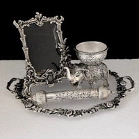 Metal Silver Plated Kamal Shape pair Bowl With Oval Tray Makar Sankriti & Gifting Combo  - 9.5×6×9.5, Oval Tray