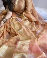 Hand Woven BANARSI  Gold Crush TISSUE Silk  Saree