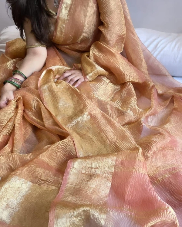 Hand Woven BANARSI  Gold Crush TISSUE Silk  Saree