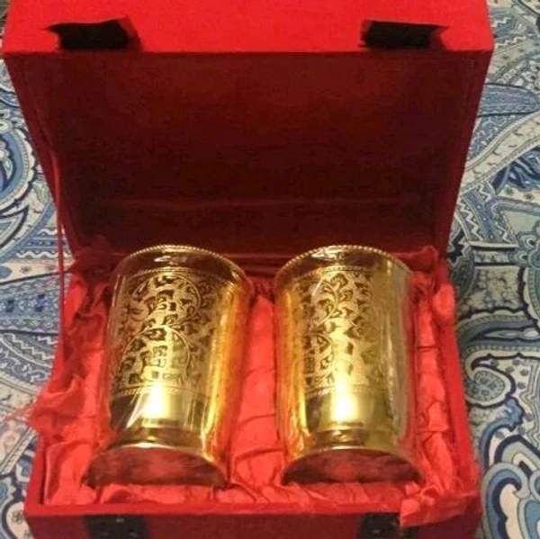Mughlai Copper Glasses Set Of 2  With Velvet  Box