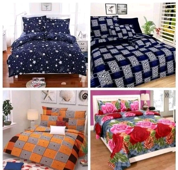 Combo Of 4 Double Bed King Size 90*90 Polycotton Bedsheet  With 8 Pillows Cover For Any Occasion  - Floral With Geomatric