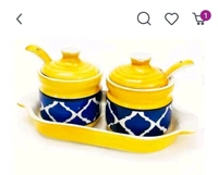 Achar Pickle Jar/Barni with Lid and Spoon  - Blue
