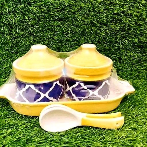 Achar Pickle Jar/Barni with Lid and Spoon  - Blue