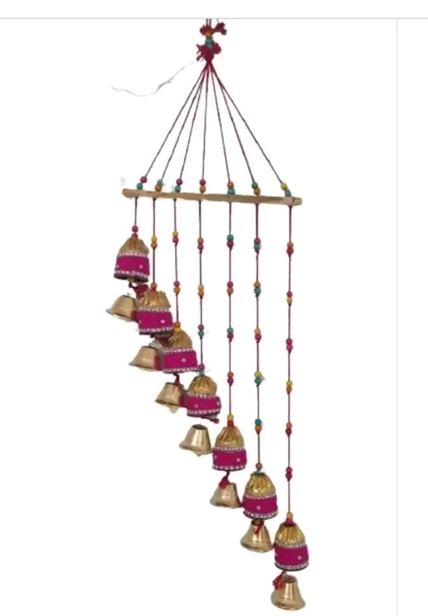 1 Pcs Handmade Orange Colour 7 Bells  Woollen Wall Hanging WindChimes For Home Decor  Living Room , Balcony, Entrance Religious  Festival  Gift Ideas || - Wood, Pack of 1, 10g