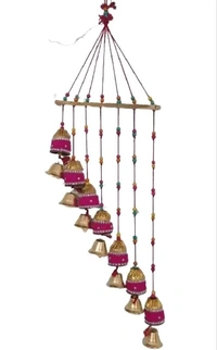 1 Pcs Handmade Orange Colour 7 Bells  Woollen Wall Hanging WindChimes For Home Decor  Living Room , Balcony, Entrance Religious  Festival  Gift Ideas || - Wood, Pack of 1, 10g