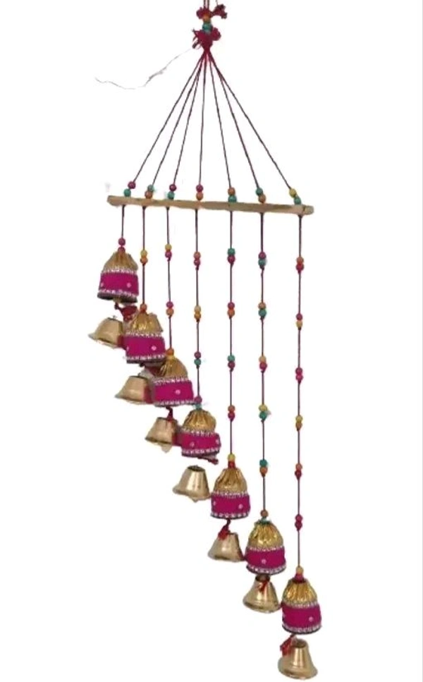 1 Pcs Handmade Orange Colour 7 Bells  Woollen Wall Hanging WindChimes For Home Decor  Living Room , Balcony, Entrance Religious  Festival  Gift Ideas || - Wood, Pack of 1, 10g