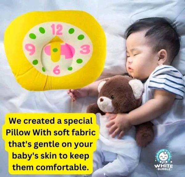 Ultra Soft Cotton Clock Print  New Born Baby Head and Neck Support Pillow For Reshape Baby Head Pack Of 2 Yellow and Pink - Red And Pink, Pack  of 2