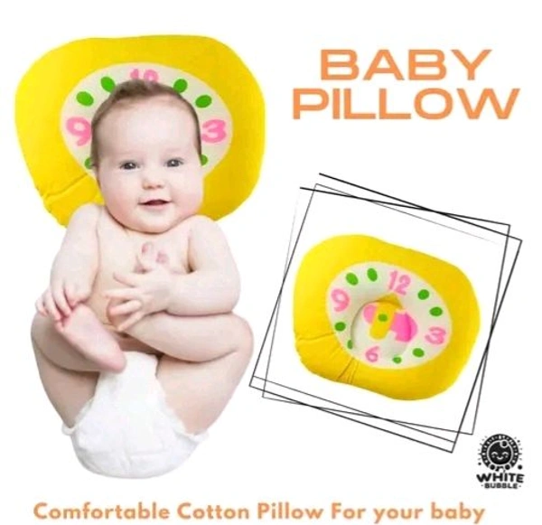Ultra Soft Cotton Clock Print  New Born Baby Head and Neck Support Pillow For Reshape Baby Head Pack Of 2 Yellow and Pink - Red And Pink, Pack  of 2