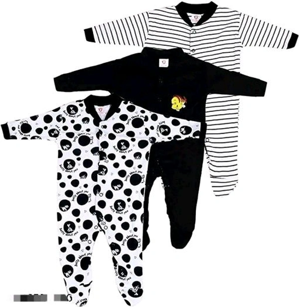 New Born Baby Multi-Color Long Sleeve Body Suit,Romper,  - 0-3 Months, Black, Cotton Blend, Multipack:3