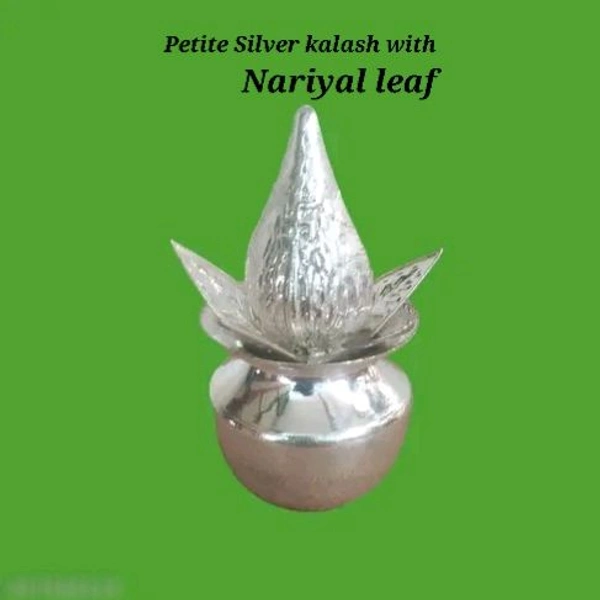 Petite German Silver Pooja kalash With Nariyal & Leaf - Meenakari