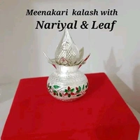 Petite German Silver Pooja kalash With Nariyal & Leaf for Pooja Room and Home Dzcor