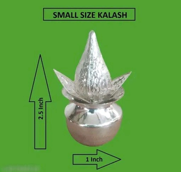 Petite German Silver Pooja kalash With Nariyal & Leaf for Pooja Room and Home Dzcor