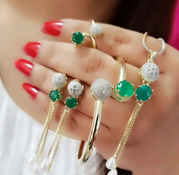 Beautiful Beads & Green Stone Work American dimond Pendent with Chain  Jwellery - Free Size, Green Stone, Alloy, Multipack of1