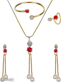 Beautiful Beads &  Black Stone Work American dimond Pendent with Chain  Jwellery - Black Stone