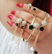 Beautiful Beads &  Black Stone Work American dimond Pendent with Chain  Jwellery - Black Stone