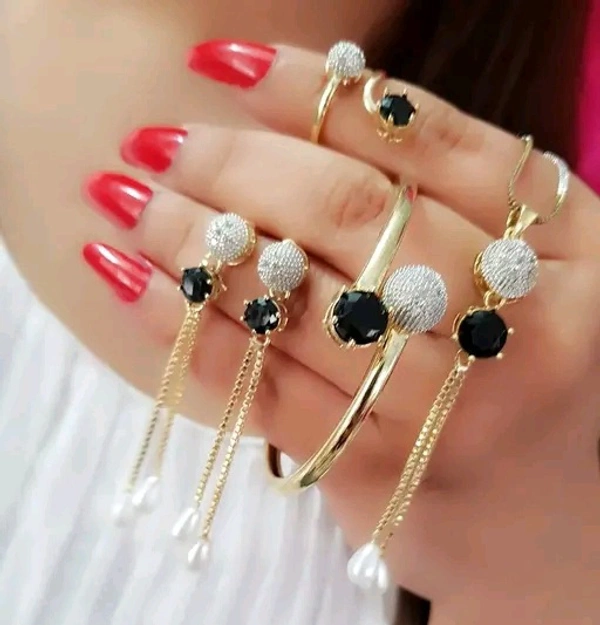 Beautiful Beads &  Black Stone Work American dimond Pendent with Chain  Jwellery - Black Stone