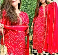 Women Lehriya Print Straight Kurta Palazzo With Dupatta  - M, Deep Pink