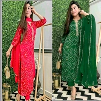 Women Lehriya Print Straight Kurta Palazzo With Dupatta  - M, Deep Pink