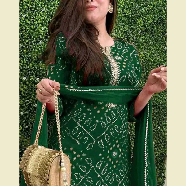 Women Lehriya Print Straight Kurta Palazzo With Dupatta  - M, Deep Pink