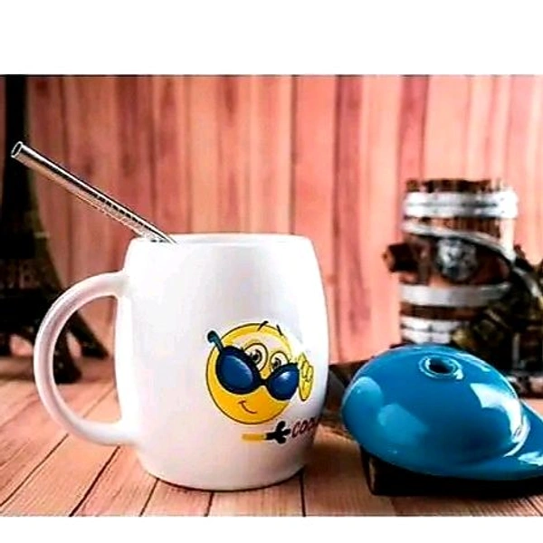  White Ceramic  Milk and Coffee  Mug For Gifting /   - White, Smiley