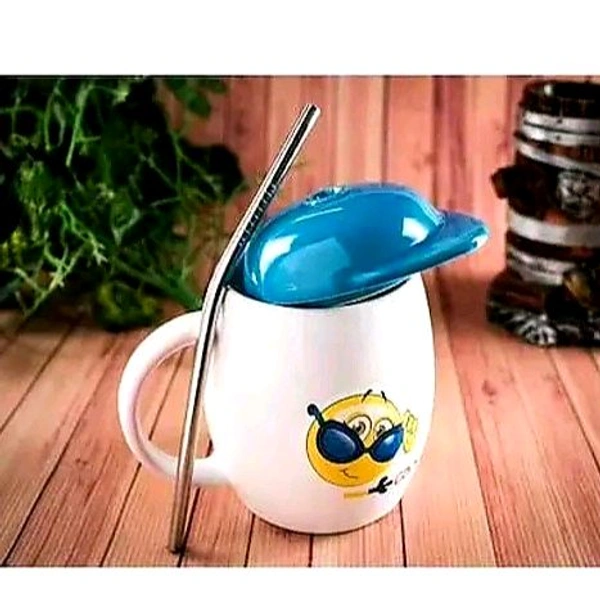  White Ceramic  Milk and Coffee  Mug For Gifting /   - White, Smiley
