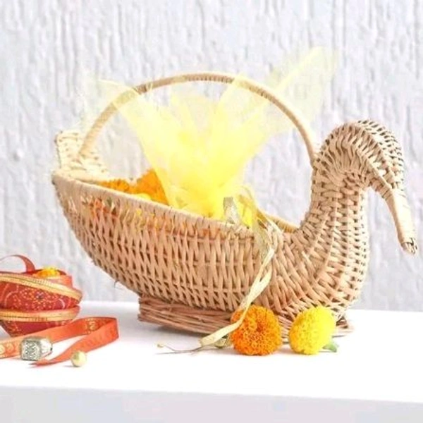 Handcrafted Swan Bamboo Sticks Cane Fruits & Vegetable (Brown) Storage Basket For Wedding Hamper.   - Brown, WITOUT LID, 1