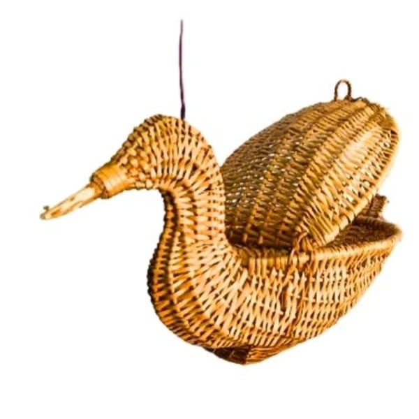 Handcrafted Swan Bamboo Sticks Cane Fruits & Vegetable (Brown) Storage Basket For Wedding Hamper.   - Brown, WITOUT LID, 1
