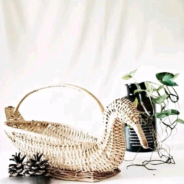 Handcrafted Swan Bamboo Sticks Cane Fruits & Vegetable (Brown) Storage Basket For Wedding Hamper.   - Brown, WITOUT LID, 1