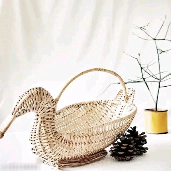 Handcrafted Swan Bamboo Sticks Cane Fruits & Vegetable (Brown) Storage Basket For Wedding Hamper.   - Brown, WITOUT LID, 1