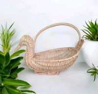 Handcrafted Swan Bamboo Sticks Cane Fruits & Vegetable (Brown) Storage Basket For Wedding Hamper.   - Brown, WITOUT LID, 1