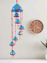 Handcrafted Rajasthani Wooden Wind Chimes With 7 Bells For Hanging Indoor and Outdoor Home Decor  - Red, Round