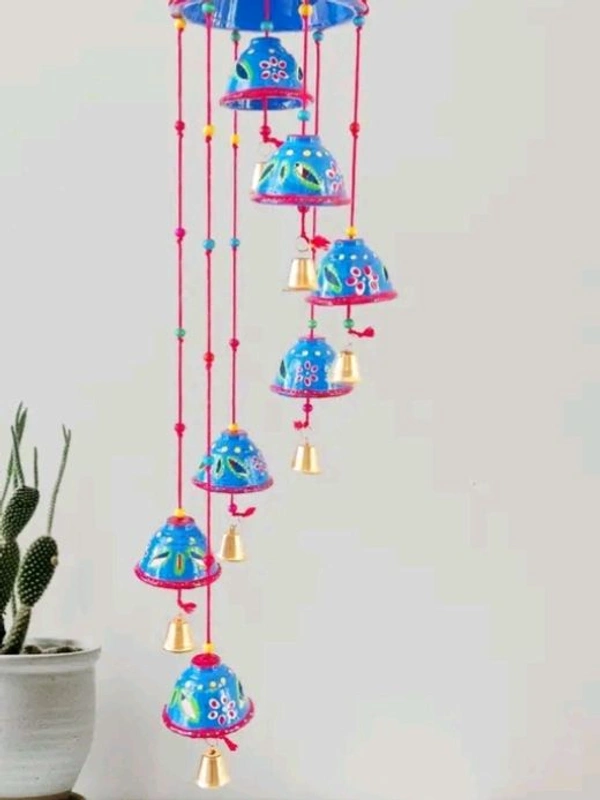 Handcrafted Rajasthani Wooden Wind Chimes With 7 Bells For Hanging Indoor and Outdoor Home Decor  - Red, Round