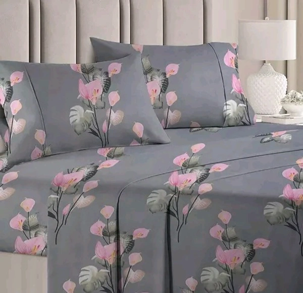 Glace Cotton Double Bed Bedsheet  With  2 Pillows Covers (80×90 Inch) - Double Queen, Gray, Cotton
