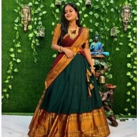 Kanjivaram Pure Silk Zari Weaving half saree for Wedding and festival With Blouse  - Japanese Laurel