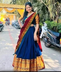 Kanjivaram  Pure Silk Zari Weaving  Lahenga  With Blouse &Dupatta Festival  Fashion  - Dark Blue