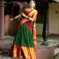 Kanjivaram Pure Silk Zari Weaving half saree for Wedding and festival With Blouse  - Japanese Laurel