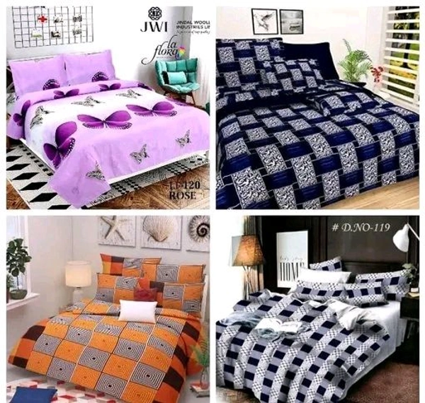 Combo Of 4 Double Bed King Size 90*90 Polycotton Bedsheet  With 8 Pillows Cover For Any Occasion  - Geomatric